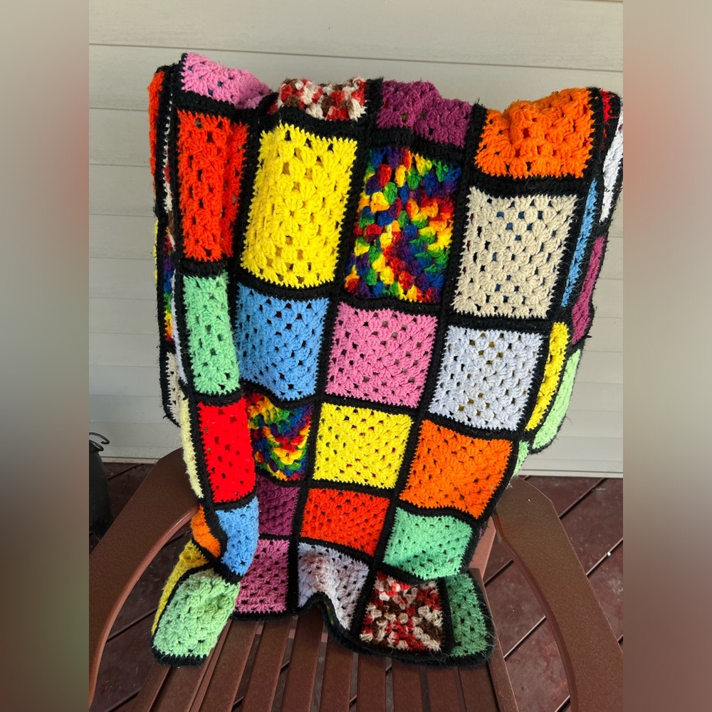 Handmade Granny Squares floral Crochet Blanket Throw Afgan Colorful unique artsy - Picture 3 of 8